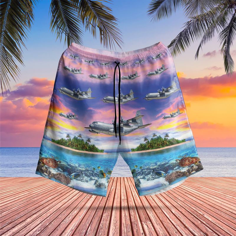 Us Air Force California Air National Guard 129th Rescue Wing Hc-130j Combat King Ii Hawaiian Short – Beachwear For Men – Best Hawaiian Shirts