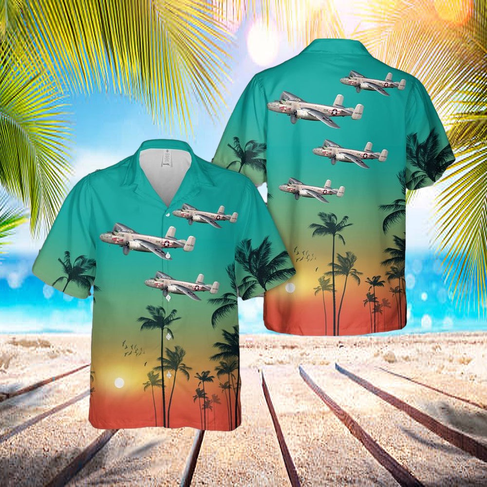 Us Air Force North American B-25j Mitchell Take-Off Time Hawaiian Shirt – Beachwear For Men – Best Hawaiian Shirts