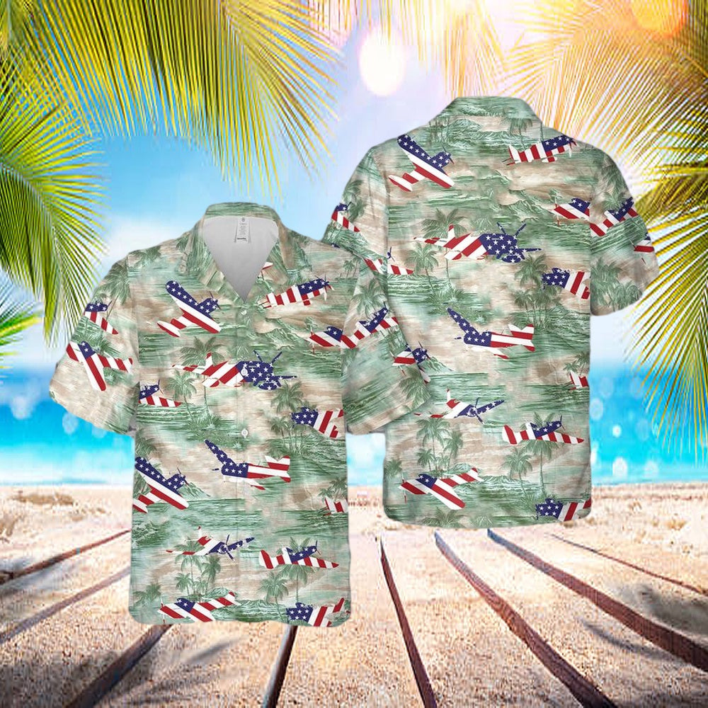 Us Air Force North American F-51 Mustang In Ww2 Hawaiian Shirt – Beachwear For Men – Best Hawaiian Shirts