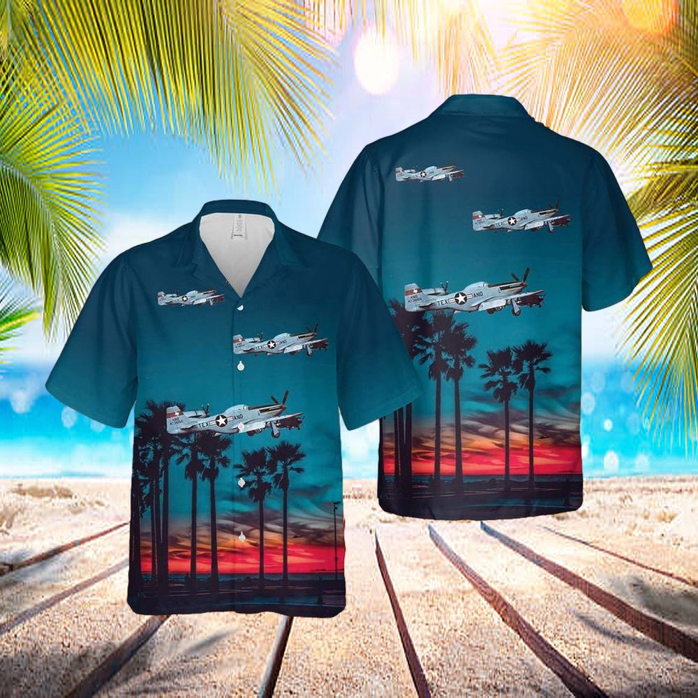 Us Air Force Texas Air National Guard 111th Fighter Squadron North American F-51d Mustang Hawaiian Shirt – Beachwear For Men – Best Hawaiian Shirts