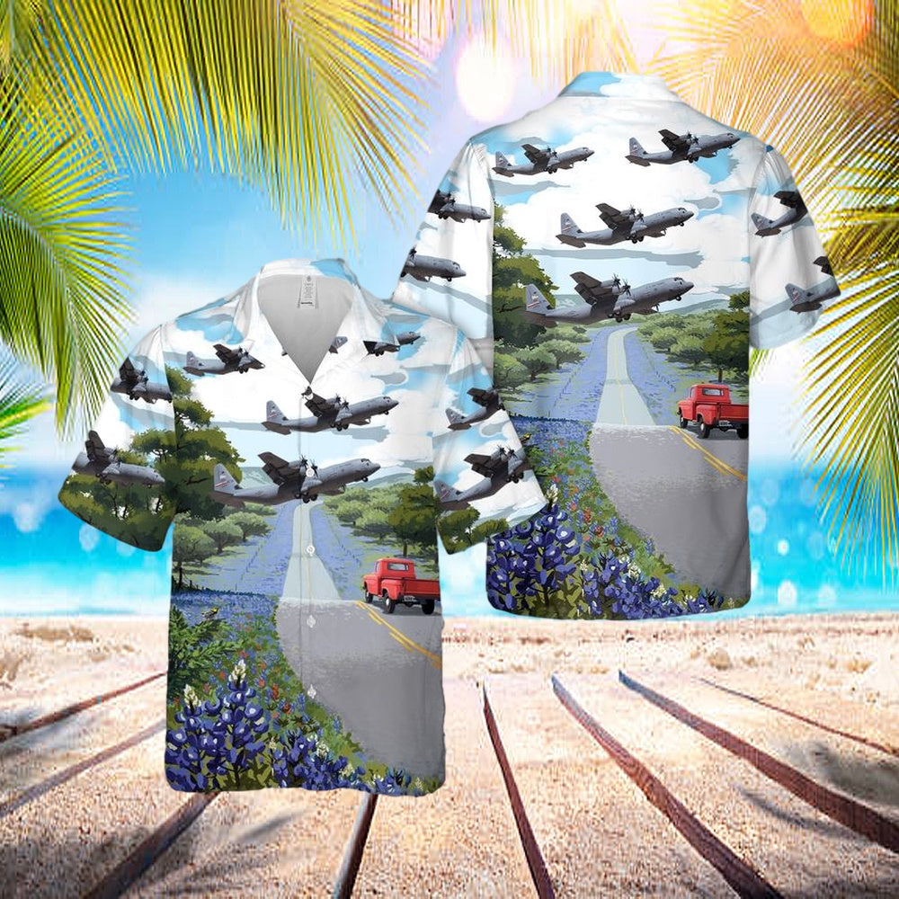 Us Air Force Texas Air National Guard C-130j Hawaiian Shirt – Beachwear For Men – Best Hawaiian Shirts
