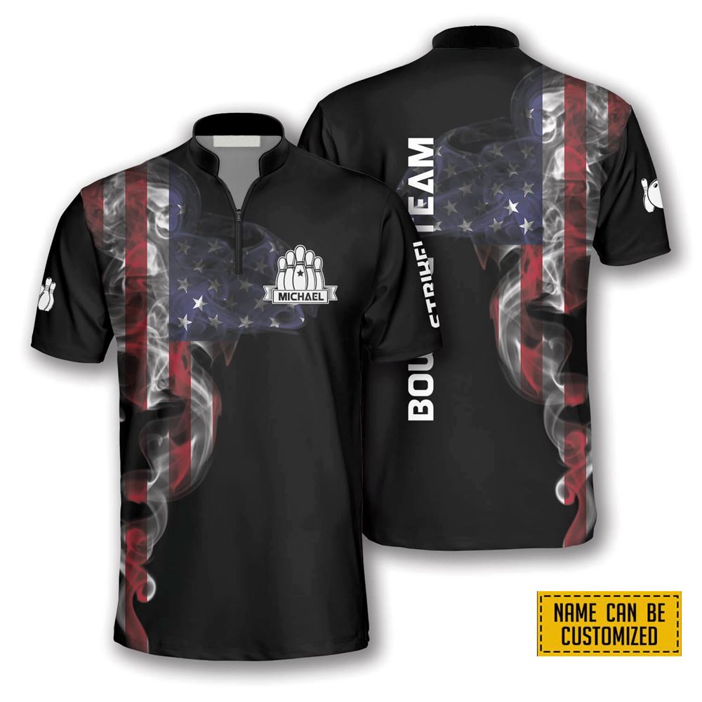 Us Flag Smoke Bowling Personalized Names And Team Jersey Shirt – Gift For Bowling Enthusiasts