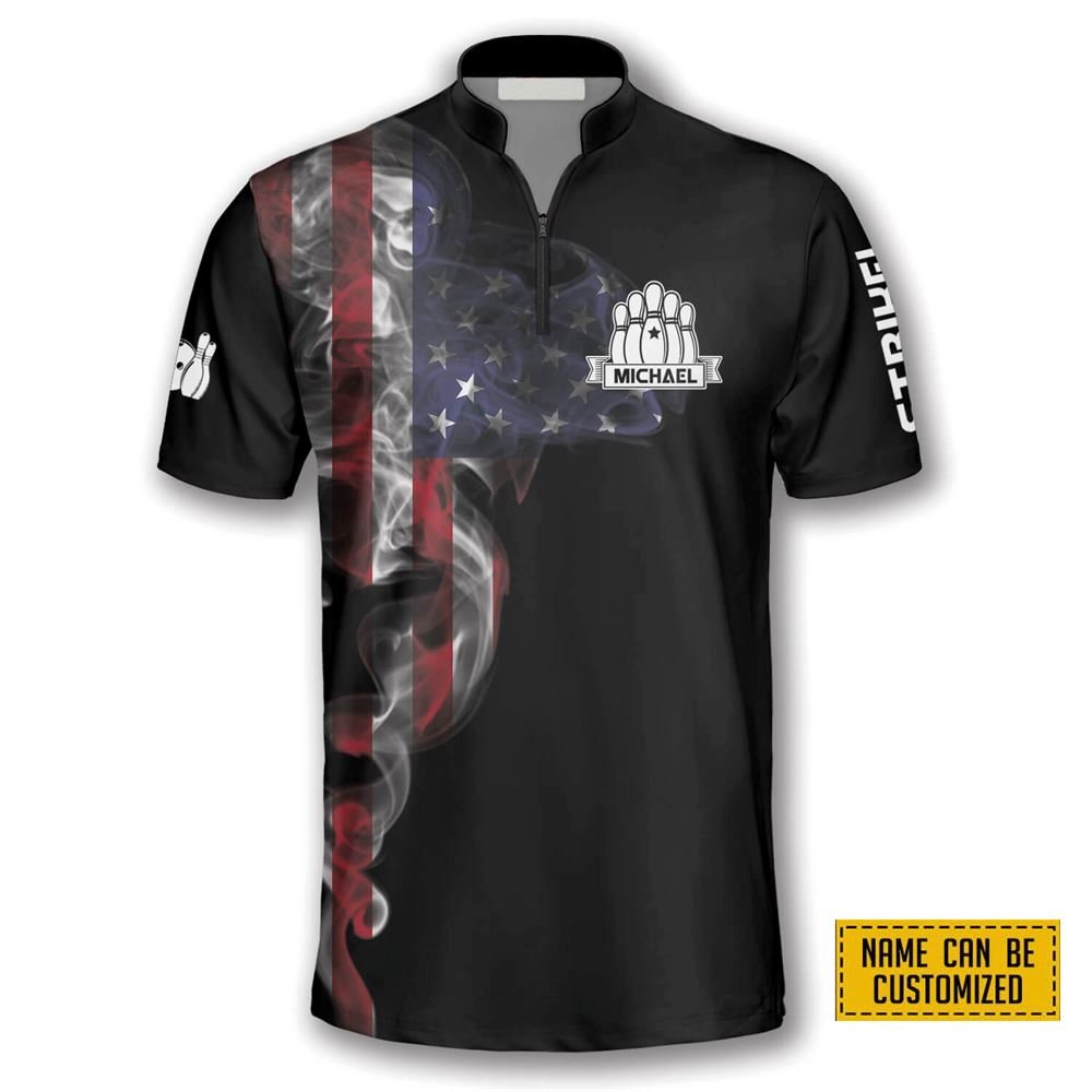 Us Flag Smoke Bowling Personalized Names And Team Jersey Shirt – Gift For Bowling Enthusiasts