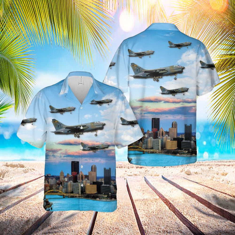 Usaf 146th Pennsylvania Air National Guard Tactical Fighter Squadron A-7d-12-Cv Corsair Ii Hawaiian Shirt – Beachwear For Men – Best Hawaiian Shirts