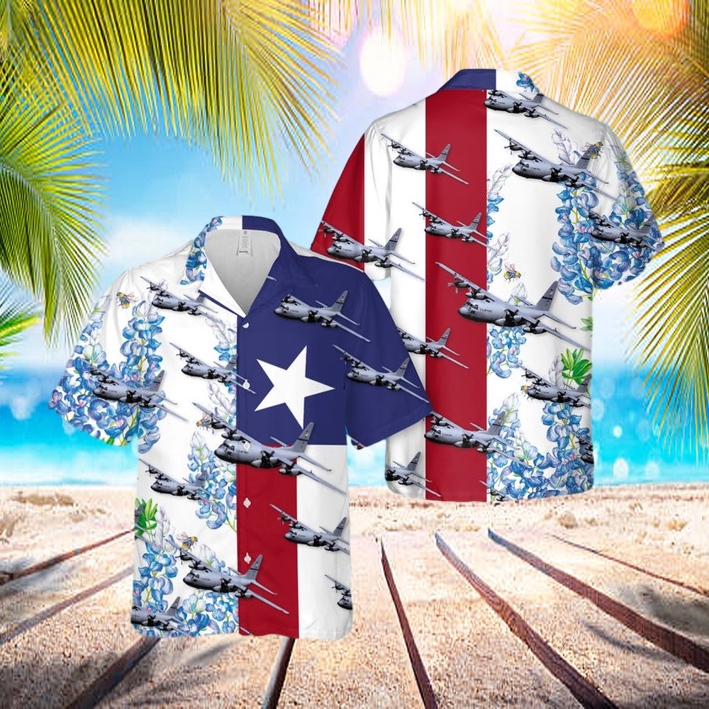 Usaf Texas Air National Guard 136th Airlift Wing C-130h Hercules Hawaiian Shirt – Beachwear For Men – Best Hawaiian Shirts