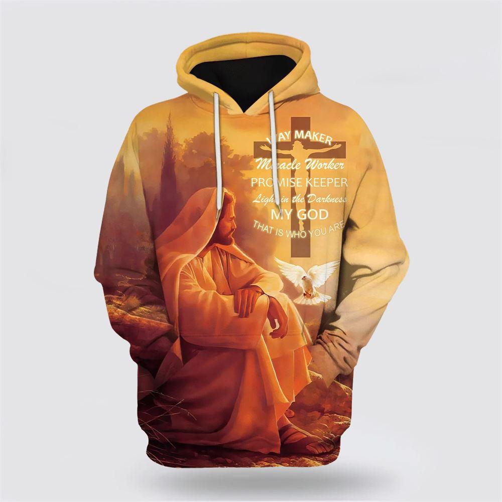 Way Maker Miracle Worker Promise Keeper Hoodie Jesus And Dove All Over Print 3D Hoodie – Gifts For Christians