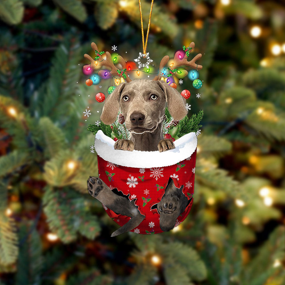 Weimaraner In Snow Pocket Christmas Ornament – Flat Acrylic Dog Ornament – Funny Ornament