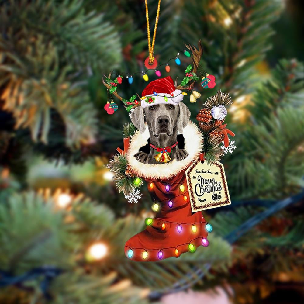 Weimaraner Xmas Boot-Two Sided Christmas Plastic Hanging Ornament – Funny Ornament