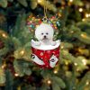 White Borzoi In Snow Pocket Christmas Ornament – Dog Memorial Gift- Flat Acrylic Dog Ornament