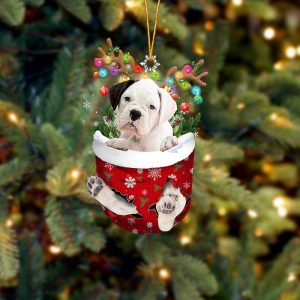 White Boxer In Snow Pocket Christmas Ornament&hellip;