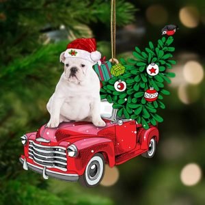 White English Bulldog-Pine Truck Hanging Christmas Plastic&hellip;