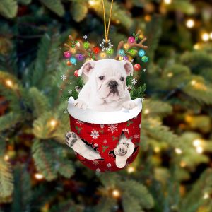 White English Bulldog In Snow Pocket Christmas&hellip;