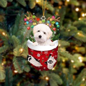 White Maltipoo In Snow Pocket Christmas Ornament&hellip;