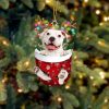 White Pomeranian In Snow Pocket Christmas Ornament – Gifts For Dog Lovers – Flat Acrylic Dog Ornament
