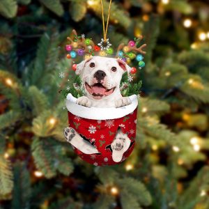 White Pitbulll In Snow Pocket Christmas Ornament&hellip;