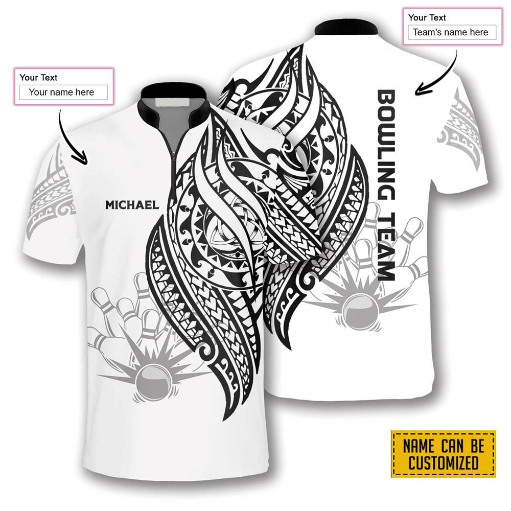 White Tribal Bowling Personalized Names And Team Jersey Shirt – Gift For Bowling Enthusiasts