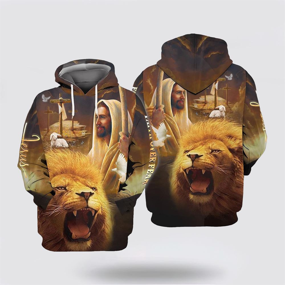 Yellow Jesus Lion Cross All Over Print Hoodie Shirt – Gifts For Christian Families