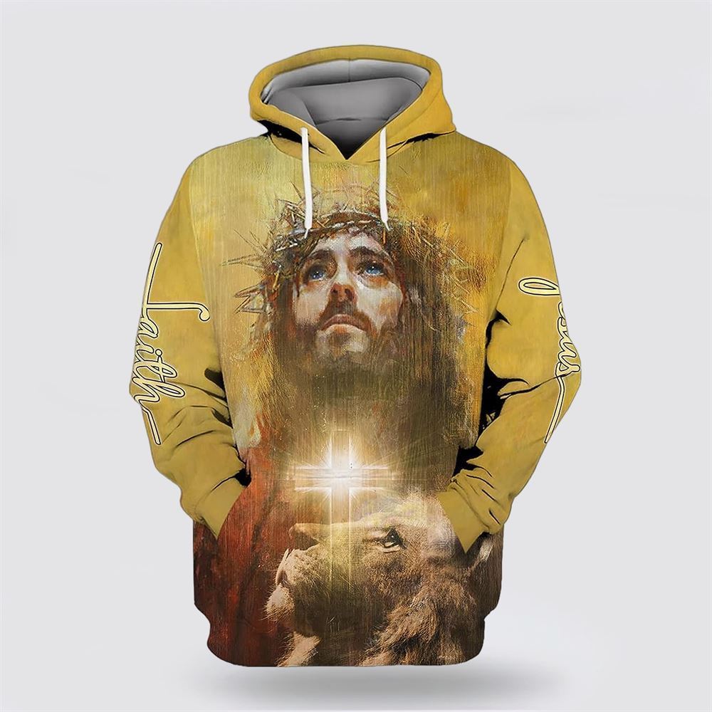 Yellow Jesus Lion Face All Over Print Hoodie Shirt – Gifts For Christian Families Yellow Jesus Lion Face All Over Print Hoodie Shirt – Gifts For Christian Families