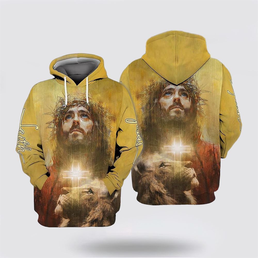 Yellow Jesus Lion Face All Over Print Hoodie Shirt – Gifts For Christian Families Yellow Jesus Lion Face All Over Print Hoodie Shirt – Gifts For Christian Families