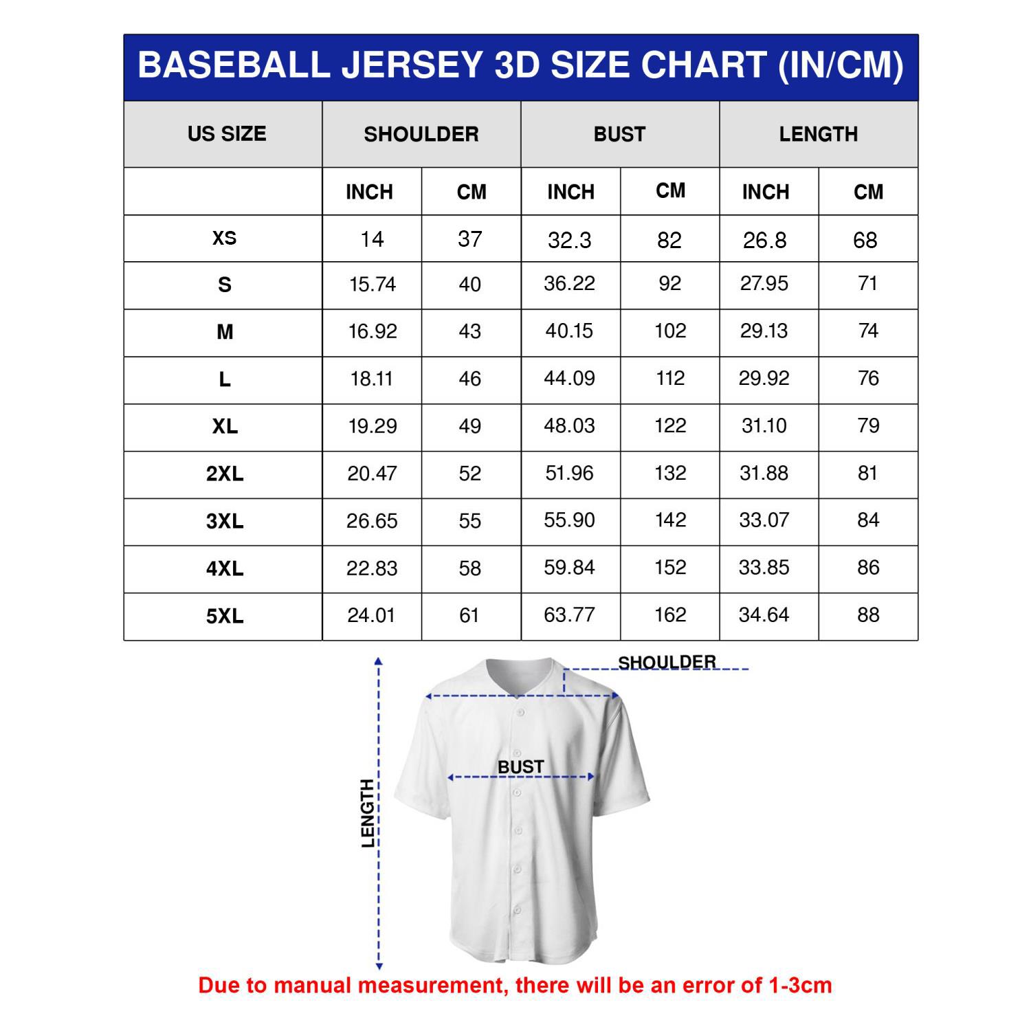 Size Chart Baseball Jersey