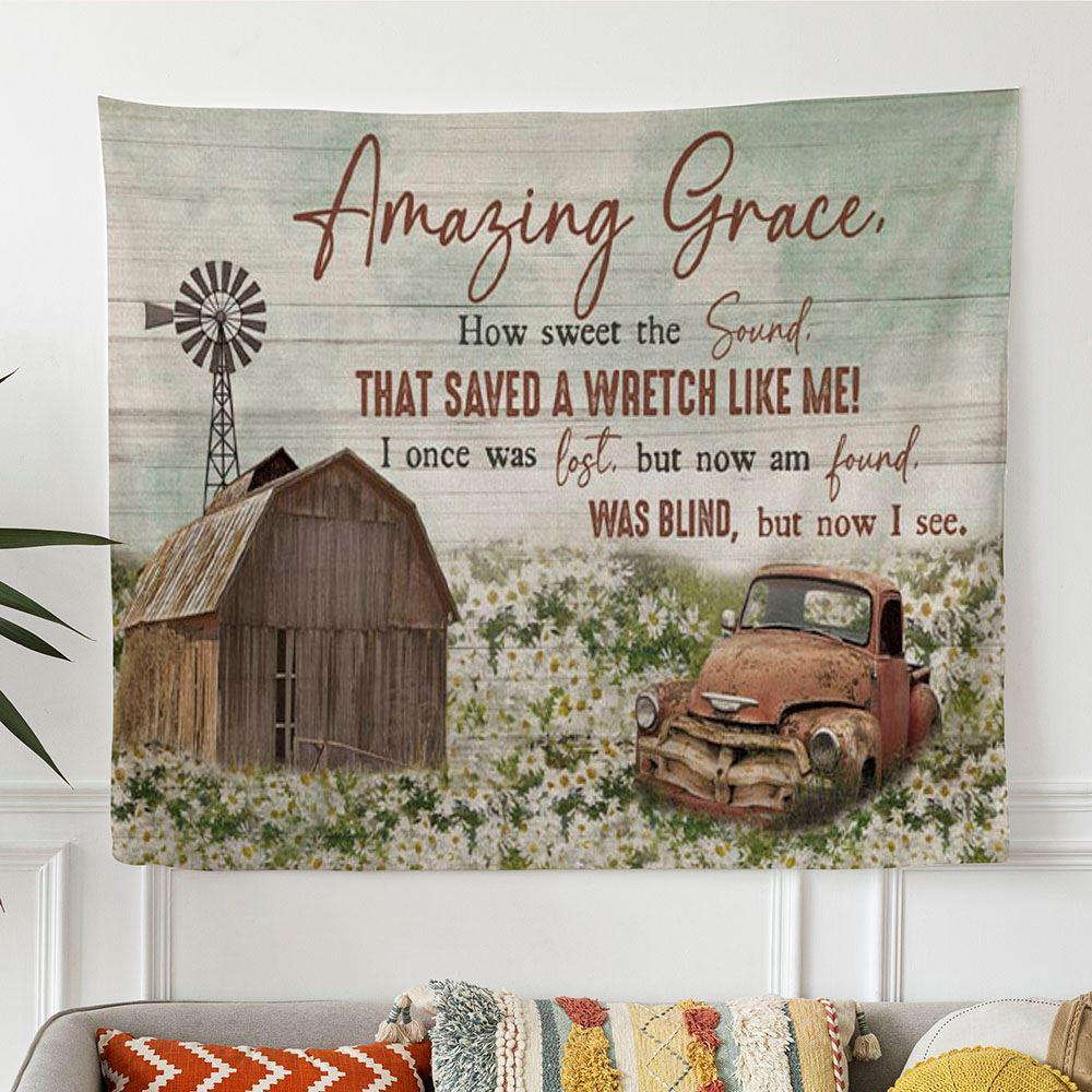 Amazing Grace How Sweet The Sound Farmhouse Style Tapestry Wall Art – Tapestries Gift For Christian