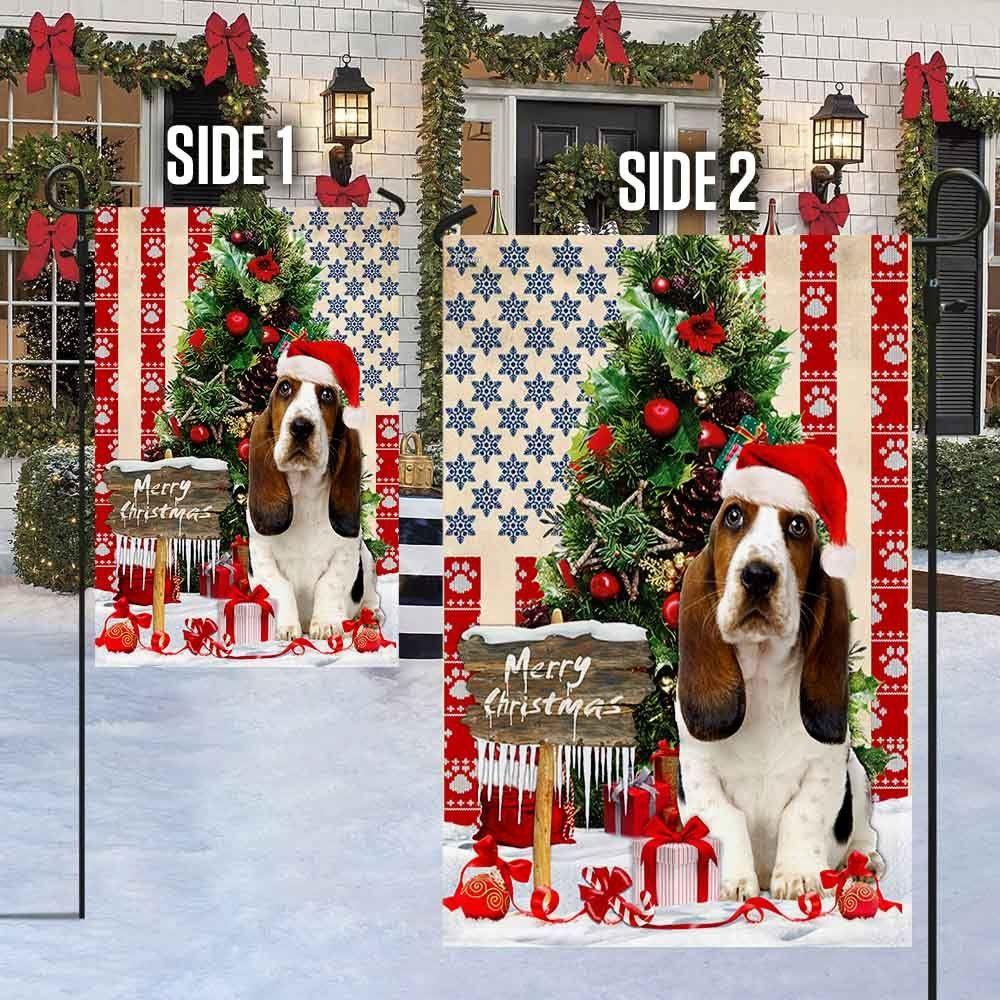 Basset Hound Christmas American Flag – Christmas Flag Outdoor Decoration