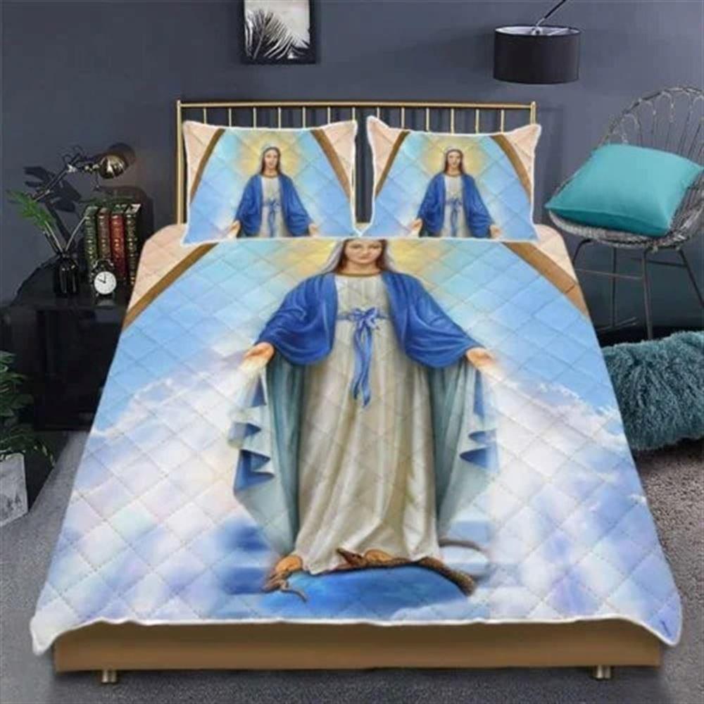 Beautiful Lady, Mary Mother of Christ Quilt Bedding Set – Christian Gift For Believers