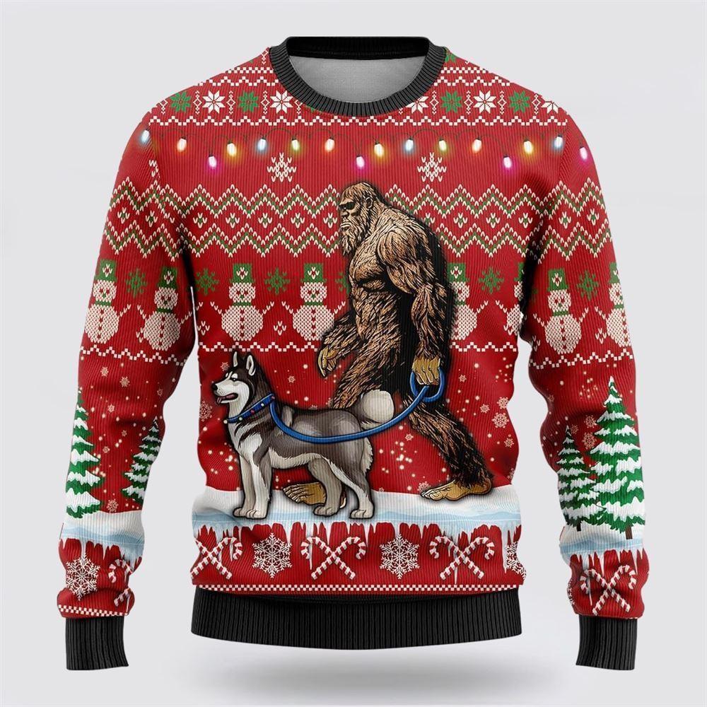 Bigfoot Goes To Spend Christmas With Doberman Ugly Christmas Sweater – Best Gift For Christmas
