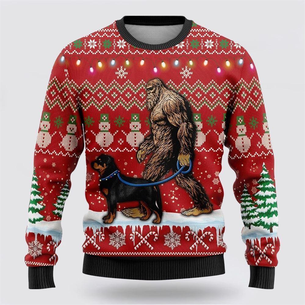 Bigfoot Goes To Spend Christmas With German Shepherd Ugly Christmas Sweater – Best Gift For Christmas