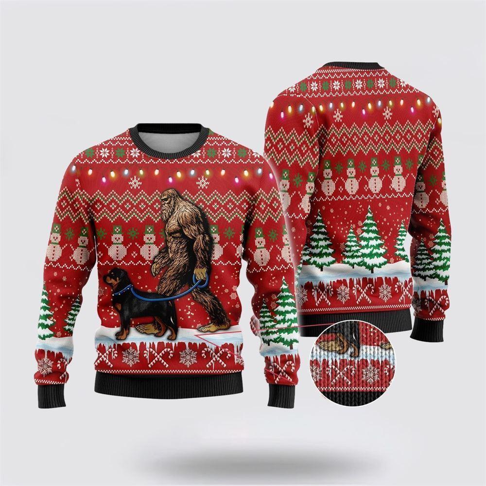 Bigfoot Goes To Spend Christmas With German Shepherd Ugly Christmas Sweater – Best Gift For Christmas