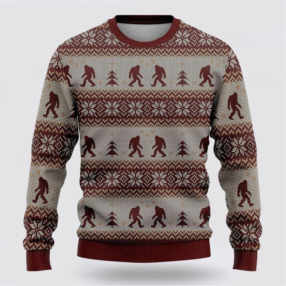 Bigfoot Red And Gray Pattern Ugly Christmas Sweater – Best Gift For Christmas