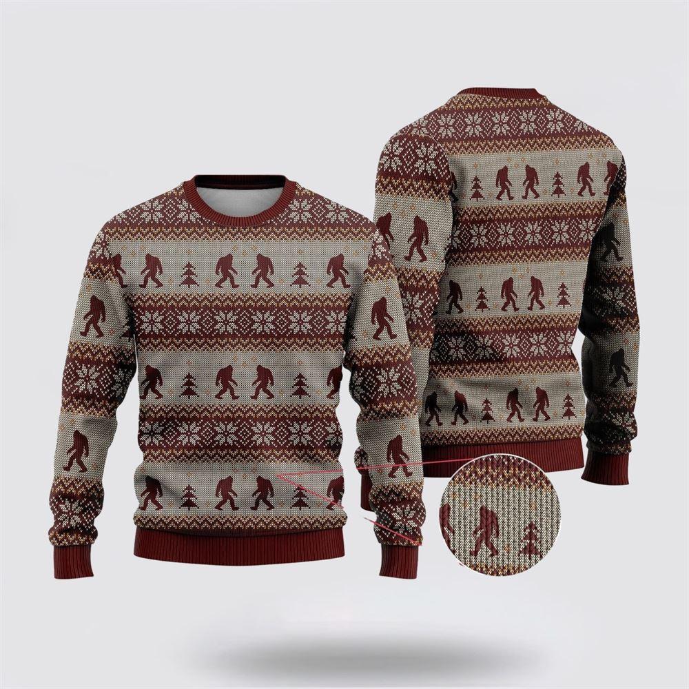 Bigfoot Red And Gray Pattern Ugly Christmas Sweater – Best Gift For Christmas