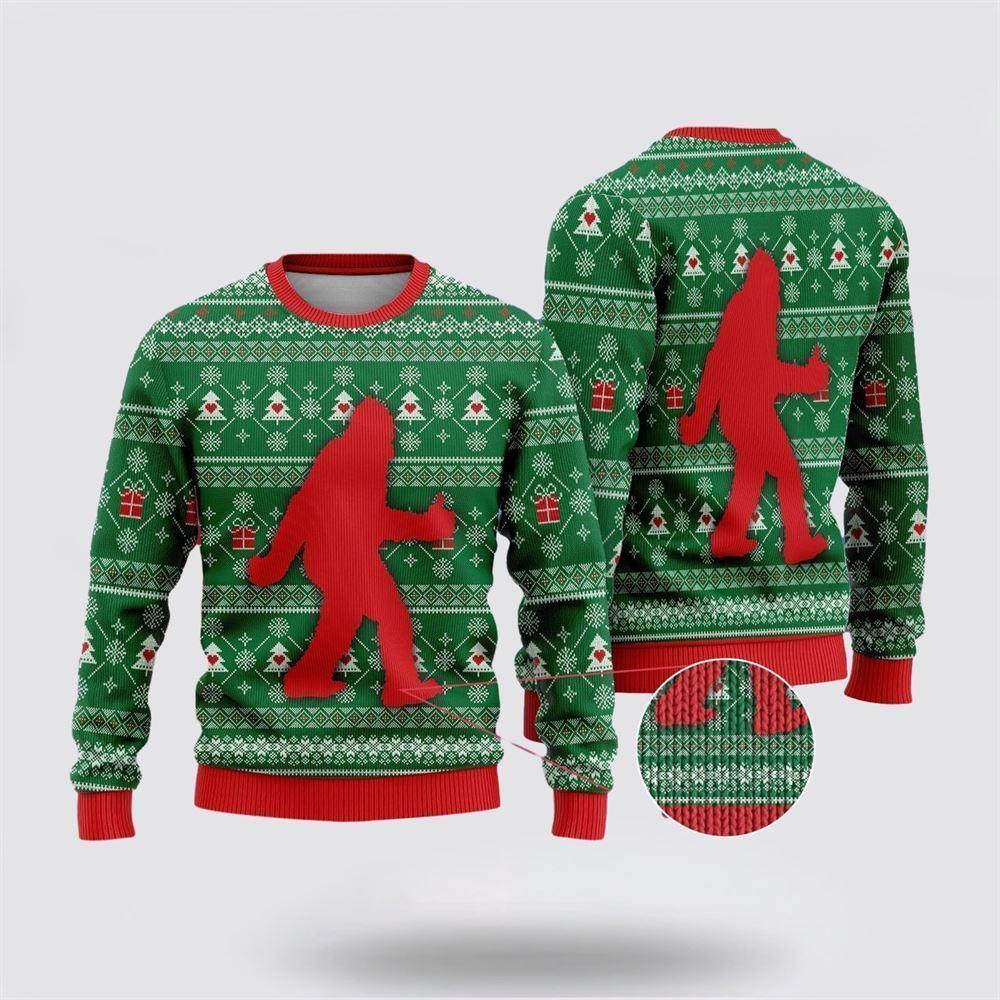 Bigfoot Sasquatch Funny Green Pattern Ugly Christmas Sweater – Best Gift For Christmas