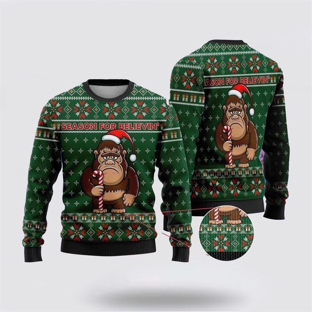 Bigfoot Season For Believin Green Pattern Ugly Christmas Sweater – Best Gift For Christmas Bigfoot Season For Believin Green Pattern Ugly Christmas Sweater – Best Gift For Christmas