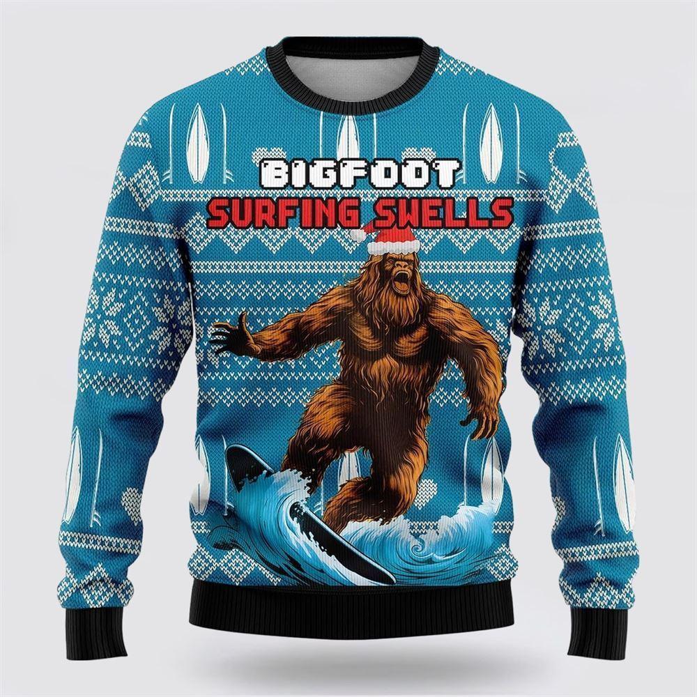 Bigfoot Surfing Swells Ugly Christmas Sweater – Best Gift For Christmas