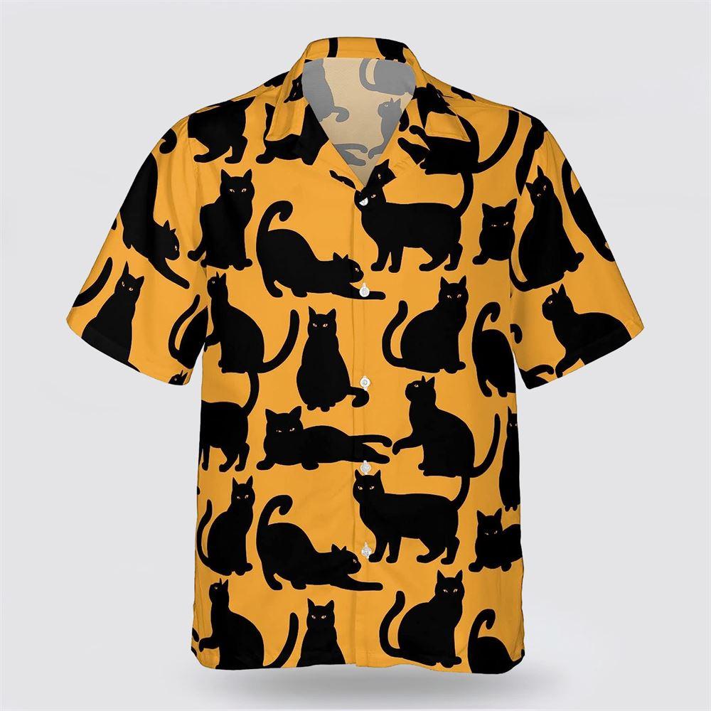 Black Cat Active On The Yellow Background Hawaiin Shirt – Gifts For Pet Lover