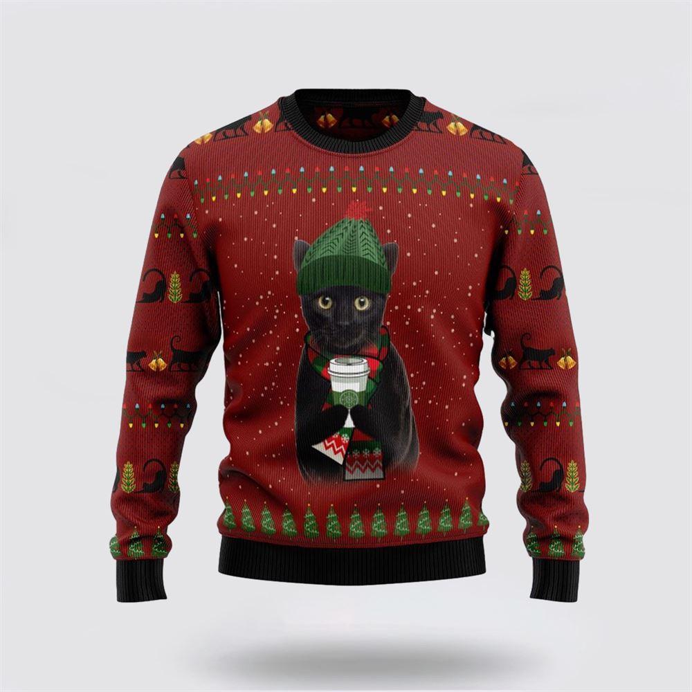 Black Cat Coffee Ugly Christmas Sweater – Cat Lover Christmas Sweater