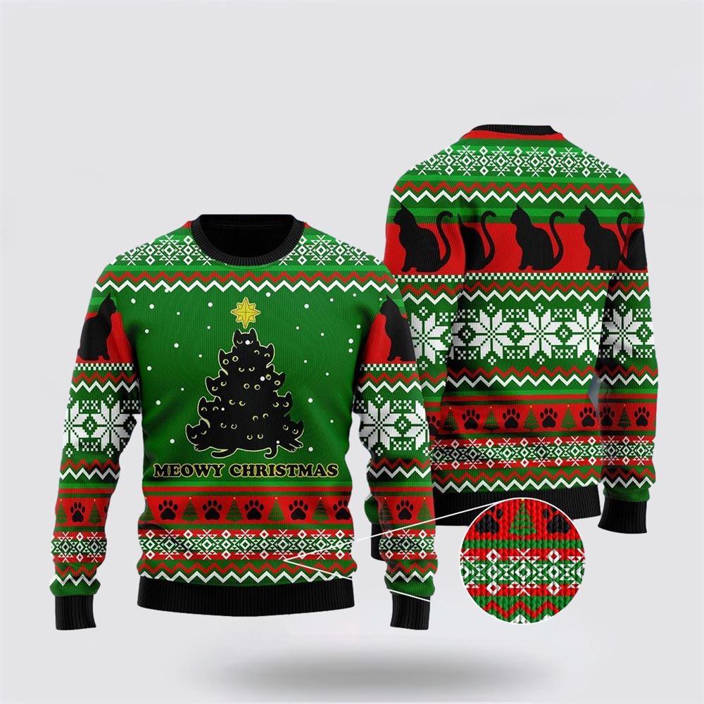 Black Cat Meowy Christmas Tree Ugly Christmas Sweater – Cat Lover Christmas Sweater Black Cat Meowy Christmas Tree Ugly Christmas Sweater – Cat Lover Christmas Sweater