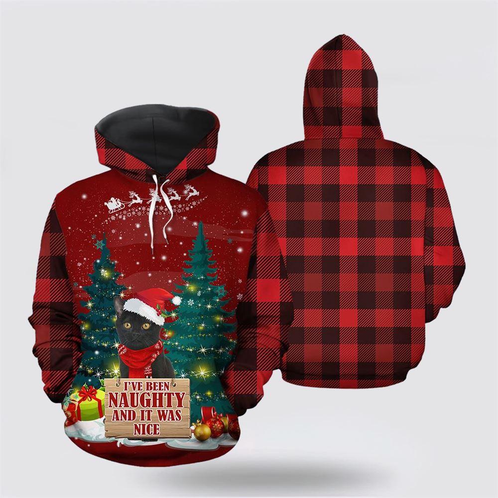 Black Cat Naughty Christmas All Over Print Hoodie – Cat Lover Christmas Hoodie