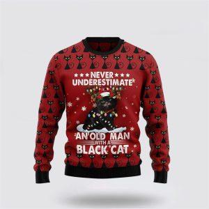 Black Cat Old Man Ugly Christmas Sweater&hellip;