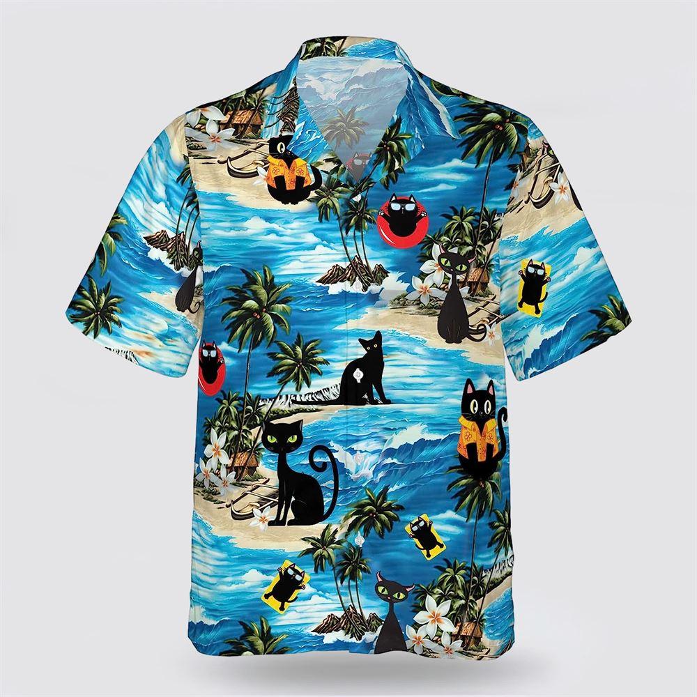 Black Cat On The Blue Beach Pattern Hawaiin Shirt – Pet Lover Hawaiian Shirts