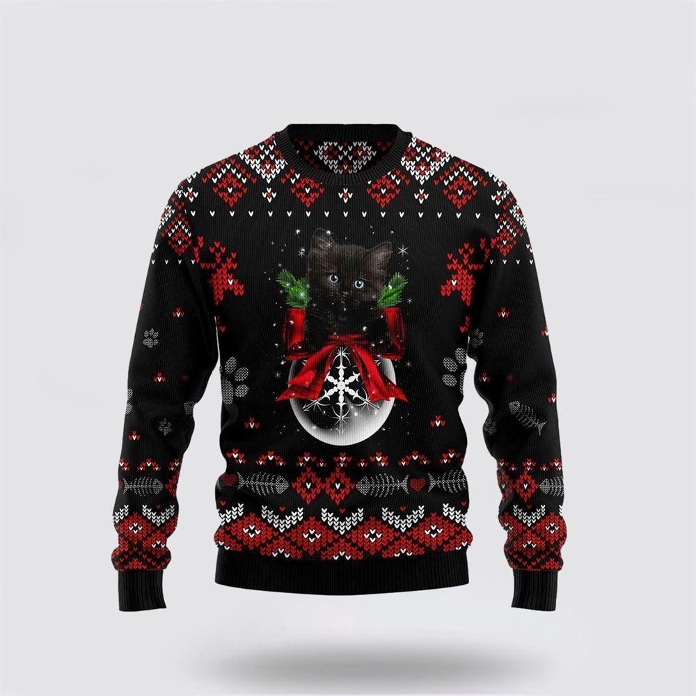 Black Cat Ornament Christmas Ugly Christmas Sweater – Cat Lover Christmas Sweater