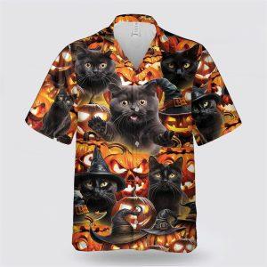 Black Cat Pumpkin Halloween Pattern Hawaiian Shirt Black Cat Pumpkin Halloween Pattern Hawaiian Shirt