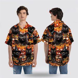Black Cat Pumpkin Halloween Pattern Hawaiian Shirt