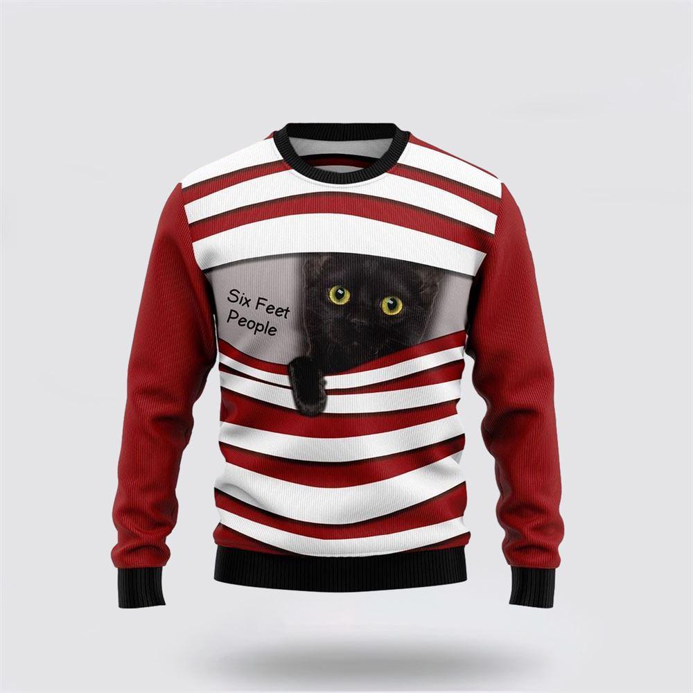 Black Cat Six Feet Ugly Christmas Sweater – Cat Lover Christmas Sweater
