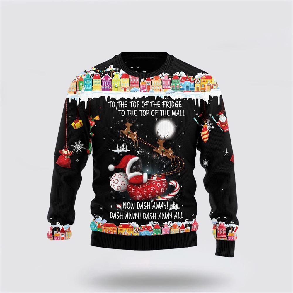 Black Cat Sleigh Christmas Ugly Christmas Sweater – Cat Lover Christmas Sweater