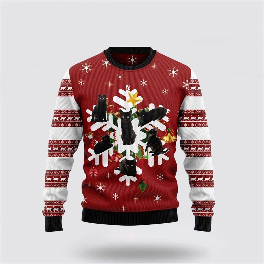 Black Cat Snowflake Ugly Christmas Sweater – Cat Lover Christmas Sweater