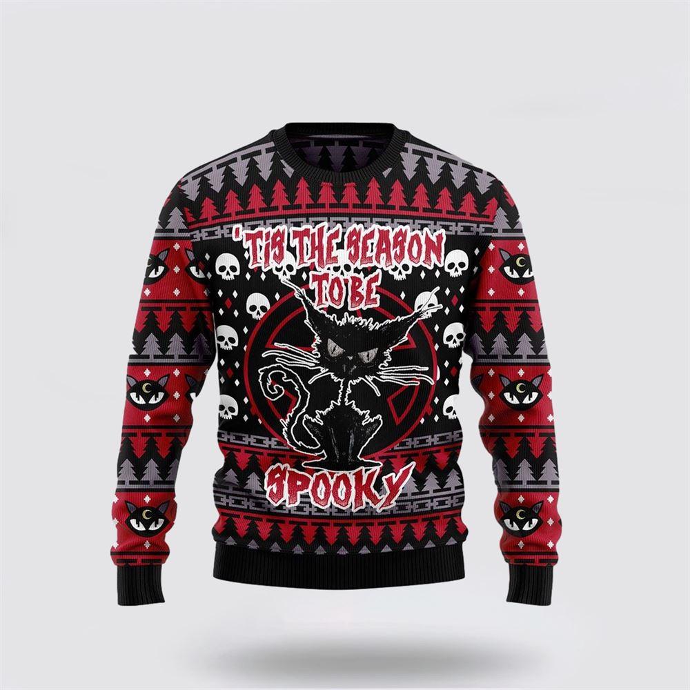 Black Cat Spooky Halloween Ugly Christmas Sweater – Cat Lover Christmas Sweater