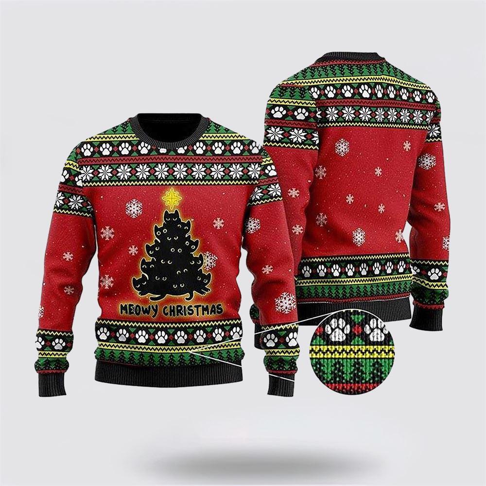 Black Cat Tree Meowy Ugly Christmas red Sweater – Cat Lover Christmas Sweater