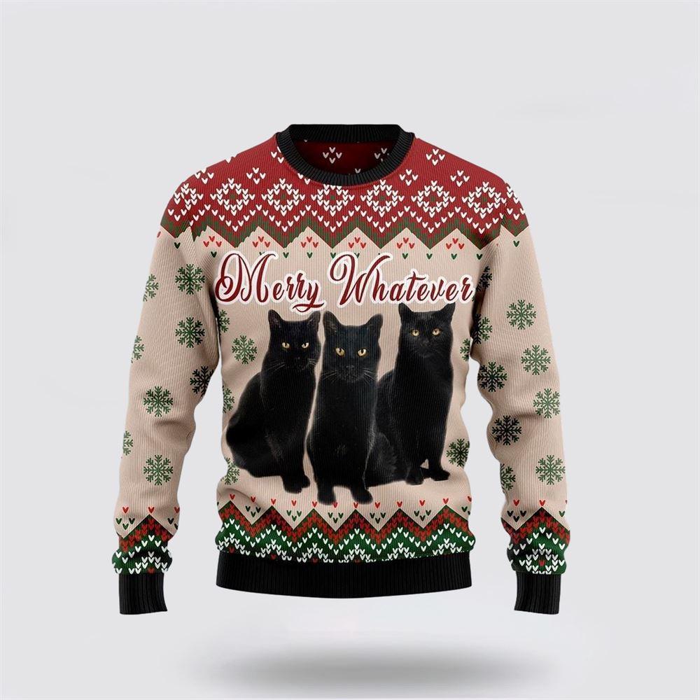 Black Cat Vintage Flower Ugly Christmas Sweater – Cat Lover Christmas Sweater